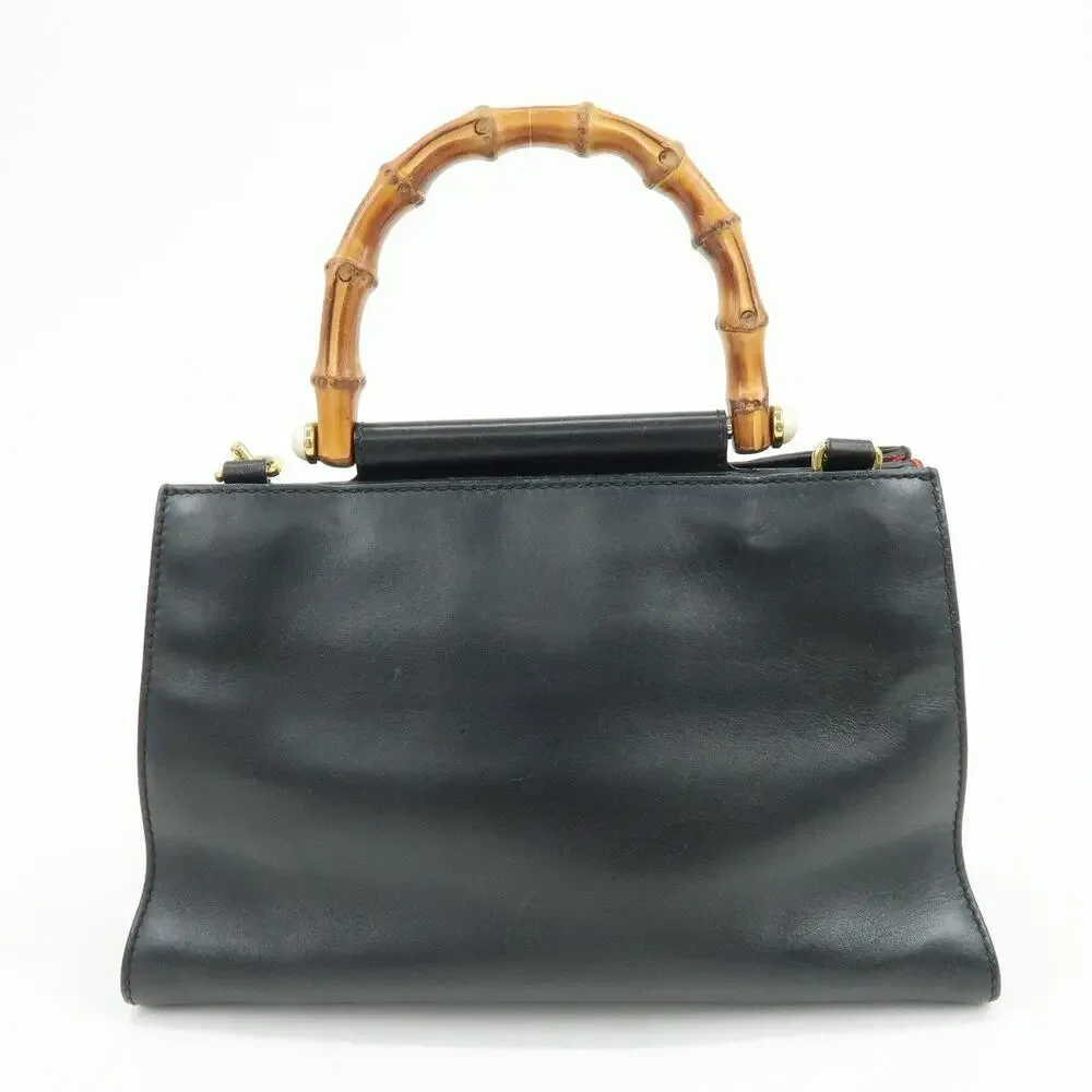 Gucci Nymphaea Bamboo Leather Handbag Black